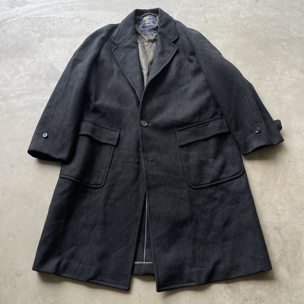 Vintage Burberry Overcoat Wool Herringbone Tweed  XL Trench Coat Jacket